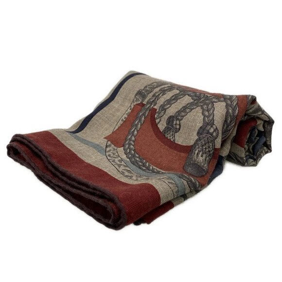 HERMES Carre100 - Gray Beige Dark Brown Multi Cashmere Silk Scarf - Picture 1 of 6